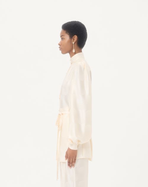 Valentino - Chemise Rayée À Pois Façon Jacquard - Ivoire - Femme - Chemises Et Tops