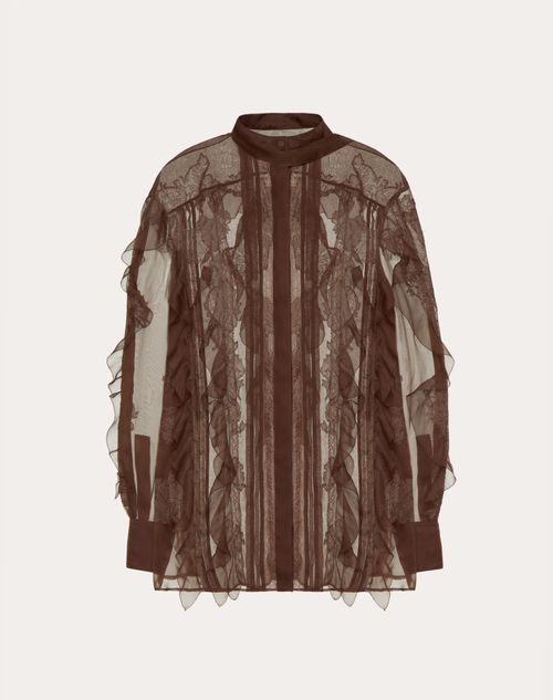 Valentino - Chiffon Blouse - Chocolate - Woman - Shirts And Tops