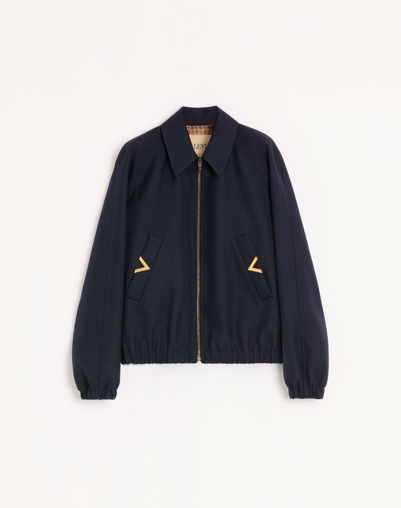 Bomber Nylon VGold Poches Bleu Marine — Valentino