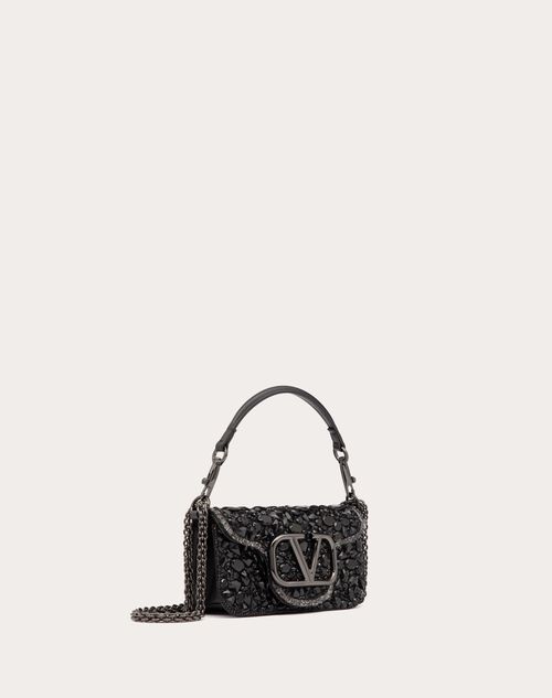 Small Locò Shoulder Bag With Crystals for Woman in Black | Valentino US
