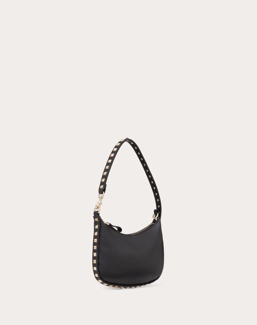 Valentino Garavani - Mini Rockstud Hobo Bag In Grainy Calfskin - Black - Woman - Valentino Garavani Rockstud