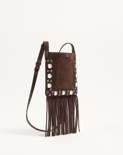 Valentino Garavani - Valentino Garavani Nellcôte Small Shoulder Bag In Suede With Fringes - Testa Di Moro - Woman - Shoulder Bags