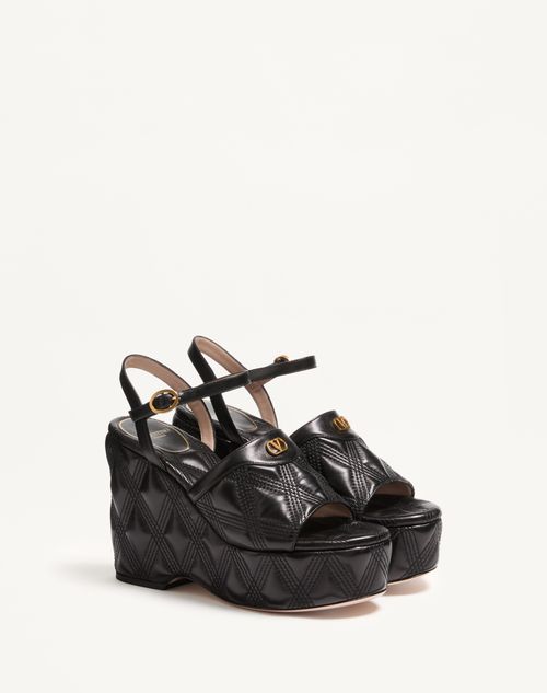 Valentino Garavani - Sandales Compensées Quiltie 67 En Cuir Nappa Matelassé, Talon : 120 mm - Noir - Femme - Espadrilles Et Compensées