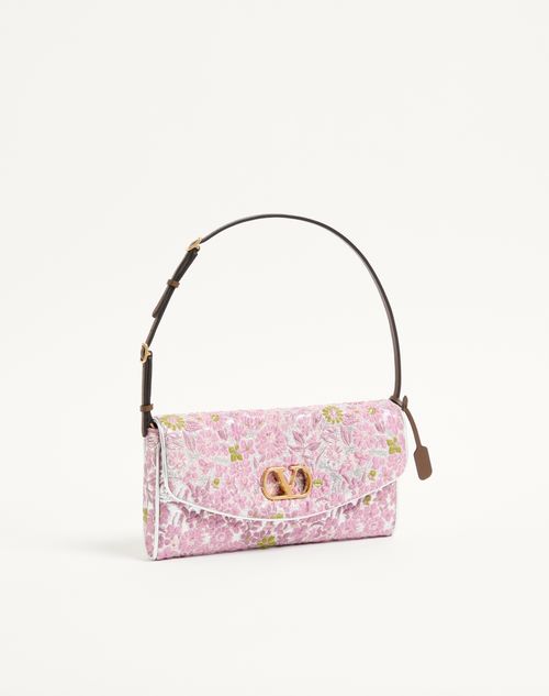 Valentino Garavani - Valentino Garavani Devain Kleine Schultertasche Aus Jacquard-lurex-stoff - Silber/rosa - Frau - Schultertaschen