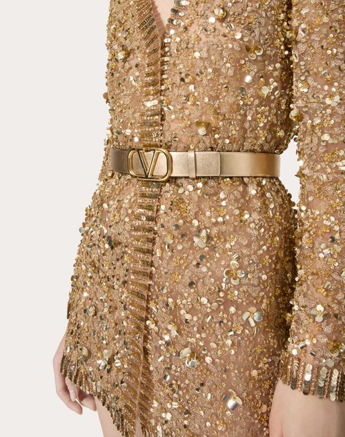 Vlogo Signature Reversible Belt In Metallic And Shiny Vlogo Signature Reversible Belt In Metallic And Shiny