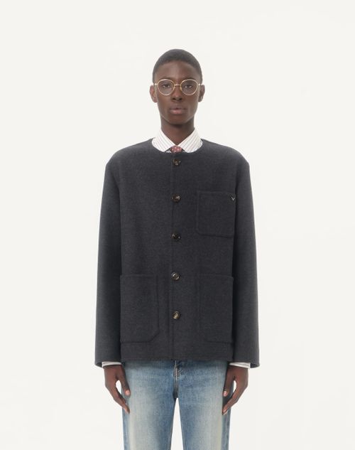 Valentino - Valentino Double Wool Caban With Metallic V Detail - Grey - Man - Outerwear