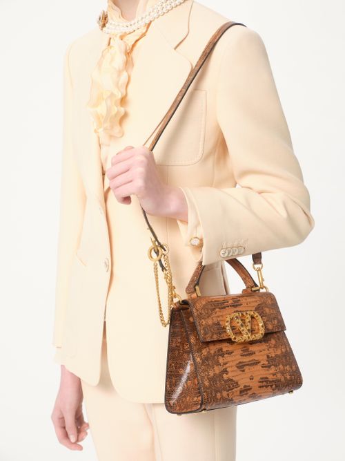 Valentino Garavani - Valentino Garavani Vsling Small Handbag In Tejus With Jewel Logo - Straw/smoked Topaz - Woman - Top Handle Bags