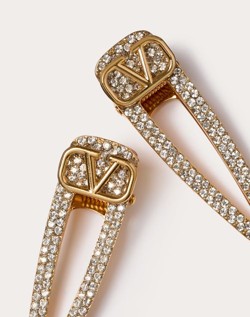 Valentino Garavani - Vロゴ シグネチャー メタル X スワロフスキー® クリスタル ヘアクリップ - ゴールド - ウィメンズ - ヘアーアクセサリー