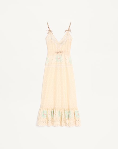 Valentino - Sangallo Midi Dress With Fleur A Jours Fiori - Azure/yellow - Woman - Dresses