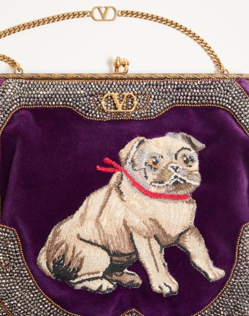 Valentino Garavani - Sobre Valentino Garavani Nellcote De Terciopelo Con Bordado De Le Chien De La Maison - Violeta/multicolor - Mujer - Bolso De Mano