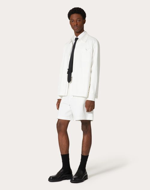 Valentino - Stretch Cotton Canvas Jacket With Rubberised V Detail - Ivory - Man - Outerwear