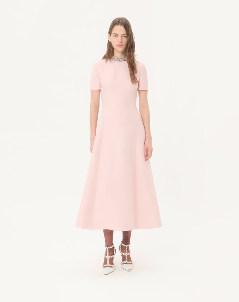 Valentino Crepe Couture Embroidered Midi Dress Woman Pink/Silver 46