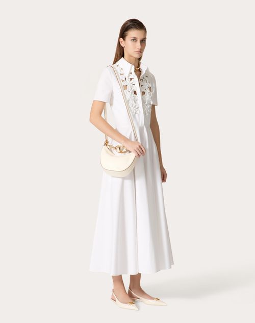 Valentino - Abito Midi In Compact Popeline Ricamato - Bianco - Donna - Abiti