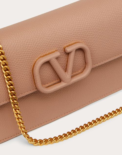 Vlogo Signature Grainy Calfskin Wallet With Chain for Woman in Rose  Cannelle