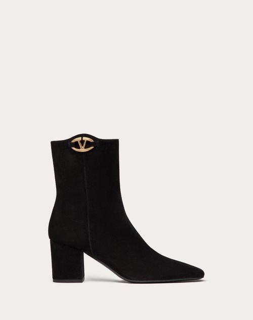 Valentino Garavani - 브이로고 볼드 에디션 스웨이드 앵클부츠 70mm - 블랙 - 여성 - Boots&booties - Shoes