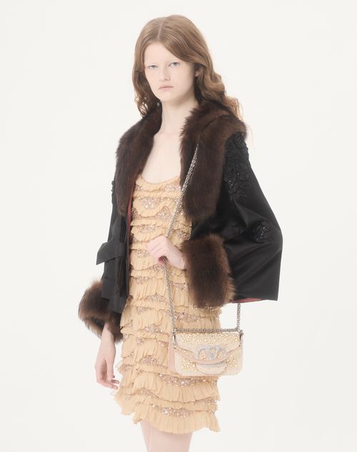 Valentino Garavani - ヴァレンティノ ガラヴァーニ ロコ パール X ラインストーン X ジュエルロゴ サテン スモール ショルダーバッグ - クリーム - ウィメンズ - ショルダーバッグ