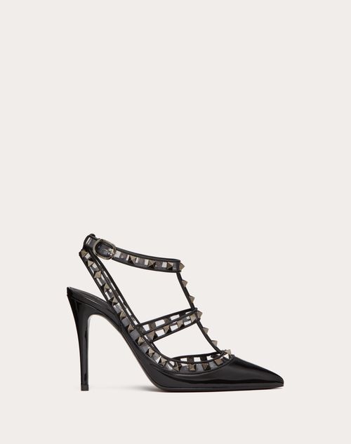 Valentino Garavani - Rockstud Pumps In Patent Leather And Polymeric Material With Straps 100mm - Black/transparent - Woman - Rockstud Pumps - Shoes