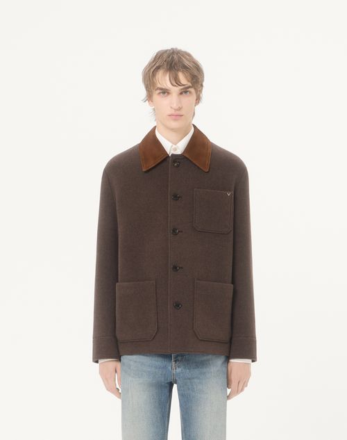 Valentino - スエードカラー & メタリックvディテール ダブルウール カバン - ブラウン - メンズ - ジャケット & ダウン
