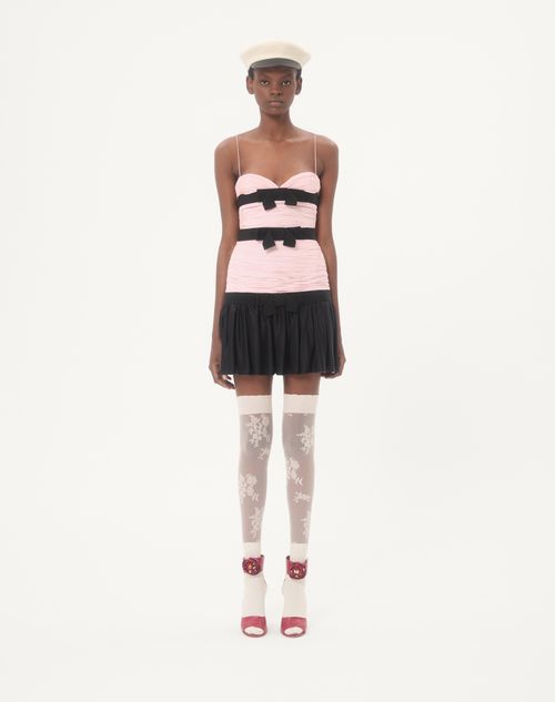 Valentino - Short Light Georgette Dress - Black/pink - Woman - Ready To Wear