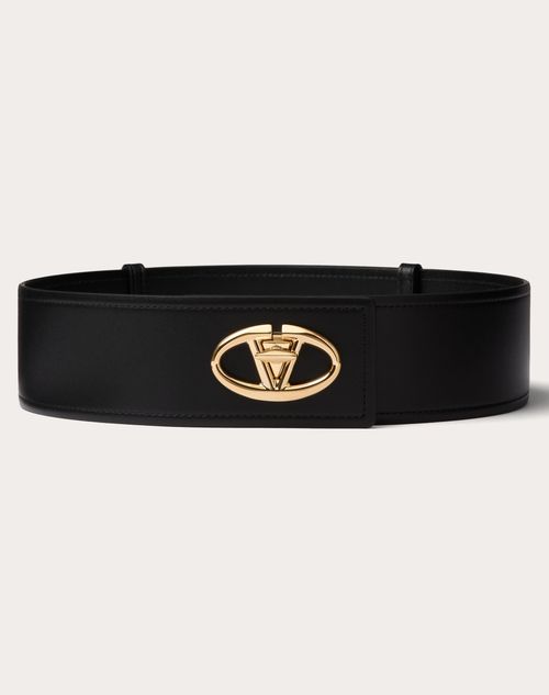 Valentino Garavani - The Bold Edition Vlogo Calfskin Belt 60 Mm - Black - Woman - Belts