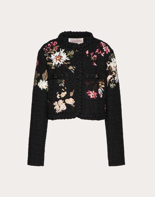 Valentino - Embroidered Wool Tweed Jacket - Black/multicolor - Woman - Woman Ready To Wear Sale