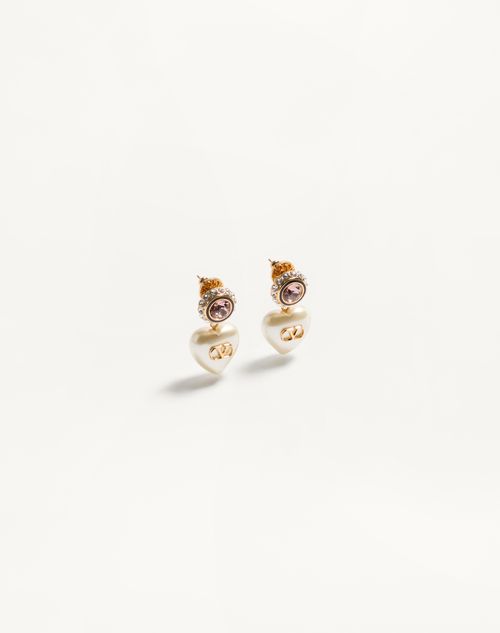 Valentino Garavani - Vlogo Signature Earrings In Metal, Enamel, Pearls And Crystals - Gold/cream - Woman - Accessories