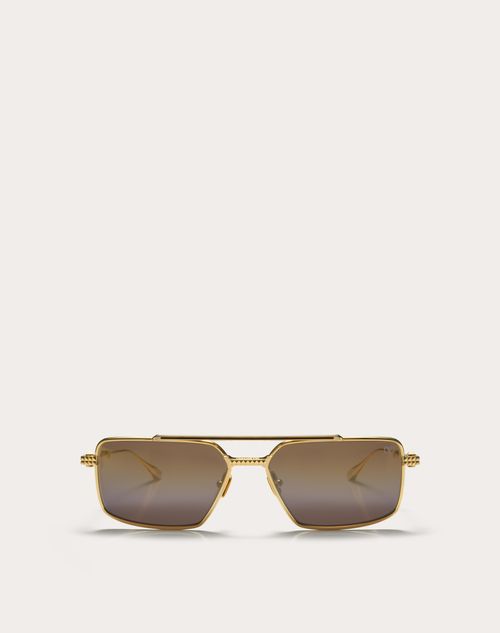 Valentino - Vi - Marco Rectangular De Metal - Dorado/degradé Marrón A Dorado - Unisexo - Gafas De Sol