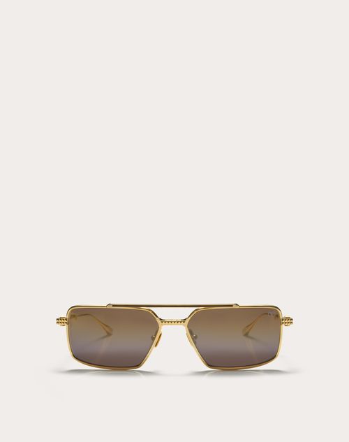 Valentino - Vi - Rectangular Metal Frame - Gold/brown To Gold Gradient - Eyewear