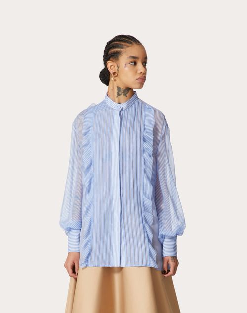 Classic Stripes Chiffon Shirt for Woman in Azure | Valentino US