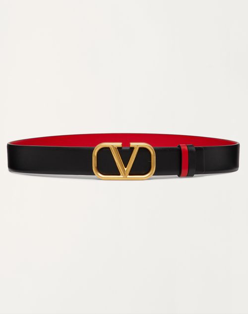 Valentino Garavani - Wendegürtel Vlogo Signature Aus Glänzendem Kalbsleder, 30 Mm - Schwarz/rouge Pur - Frau - Gürtel