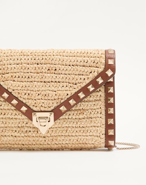 Valentino Garavani - Mini Rockstud Raffia Shoulder Bag - Natural/saddle Brown - Woman - Clutches