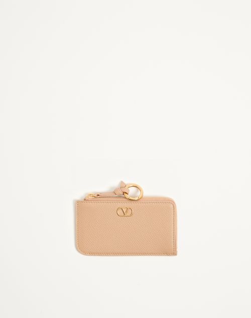 Valentino Garavani - Valentino Garavani Vlogo Signature Zip-around Charm Cardholder In Grainy Calfskin - Pink - Woman - Accessories