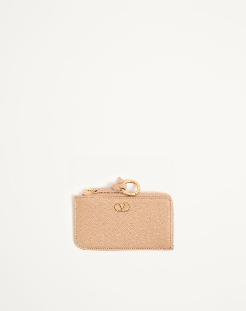 VALENTINO Vロゴ シグネチャー グレインカーフスキン ジップアラウンドカードホルダー