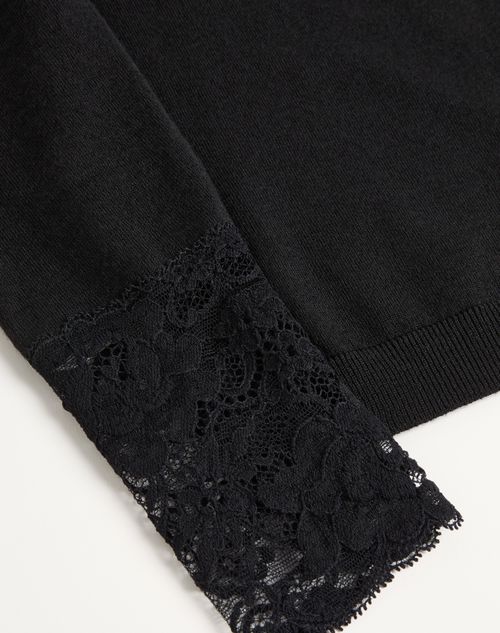 Valentino - Wool Jumper With Lace - Black - Woman - Knitwear