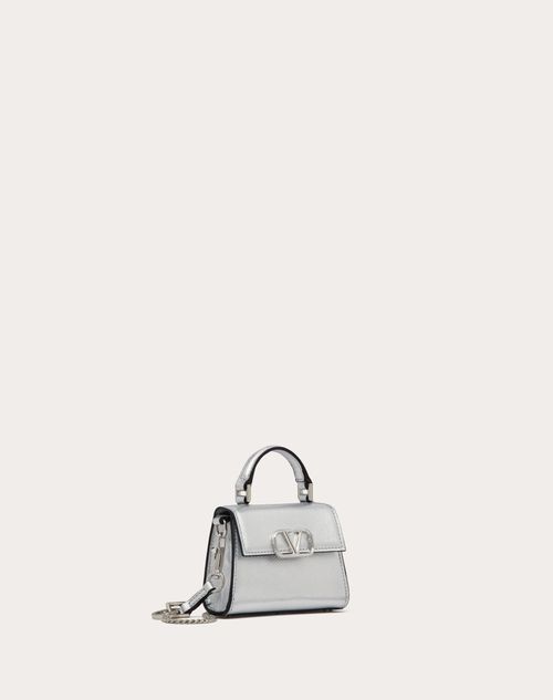 Valentino Garavani - Micro Vsling Handbag In Metallic Grainy Calfskin - Silver - Woman - Valentino Garavani Vsling