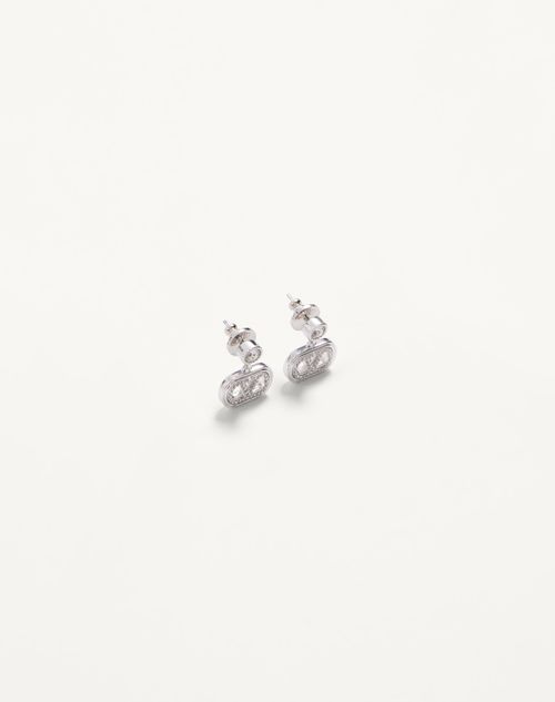 Valentino Garavani - Oval Metal Earrings With Swarovski® Crystals - Rhodium - Woman - Jewelry