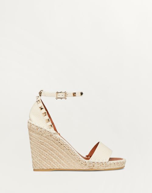 Valentino Garavani - Sandalo Zeppa Rockstud Double In Vitello Granato 105mm - Light Ivory/light Cuir - Donna - Espadrillas E Zeppe