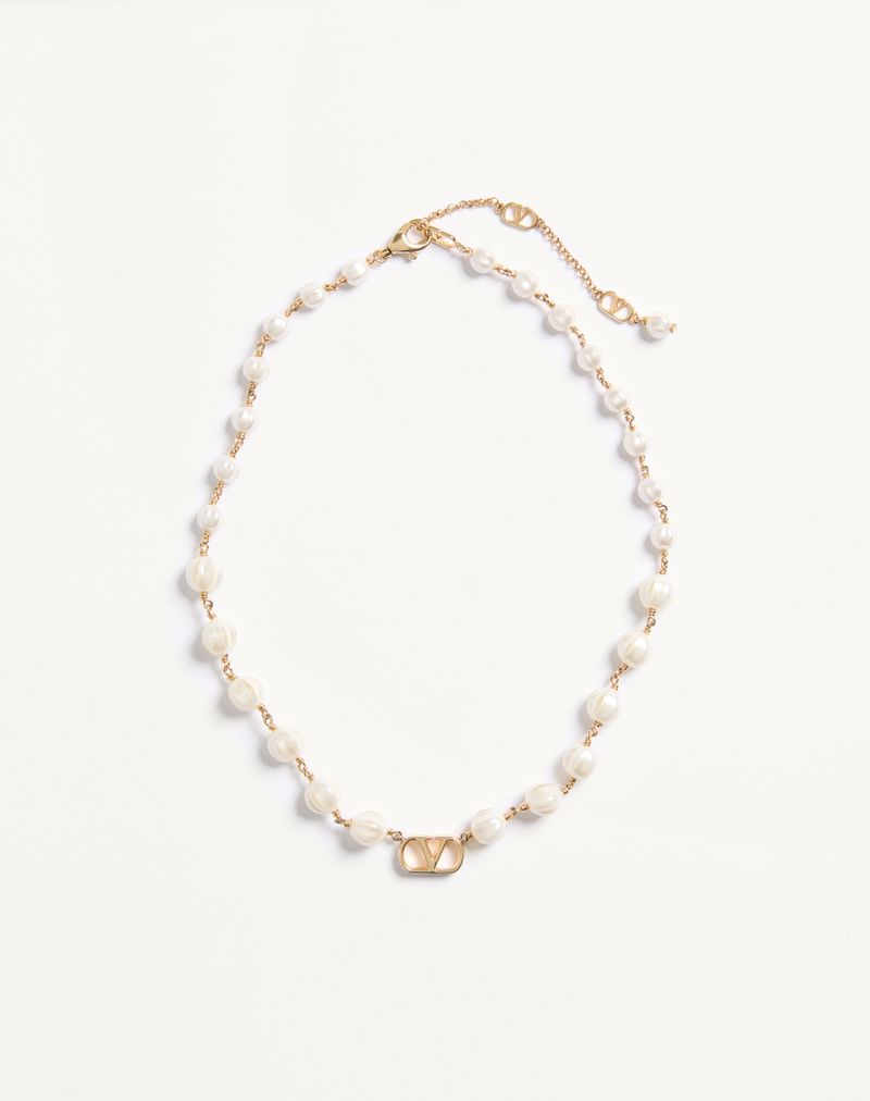 VALENTINO Vロゴ シグネチャー メタル x ガラスビーズ ネックレス