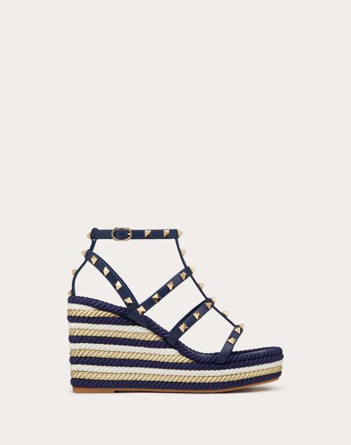 Valentino Garavani - Rockstud Wedge Sandal With Calfskin Straps 95 Mm - Blue/multicolor - Woman - Espadrilles - Shoes