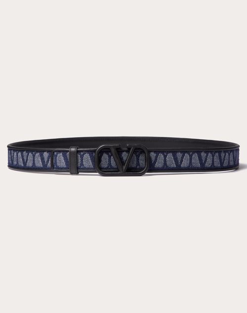 Valentino Garavani - Ceinture Toile Iconographe En Jacquard Avec Éléments En Cuir - Denim/noir - Homme - Belts - M Accessories