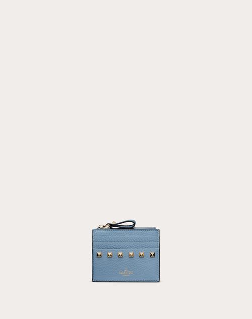 Valentino Garavani - Rockstud Grainy Calfskin Cardholder With Zipper - Niagara - Woman - Wallets And Small Leather Goods