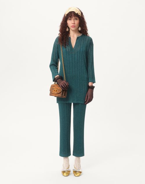 Valentino - Lurex Knit Trousers - Peacock - Woman - Pants And Shorts