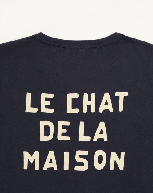 Valentino - T-shirt Valentino En Coton À Imprimé Le Chat De La Maison - Bleu Marine - Homme - T-shirts Et Sweat-shirts