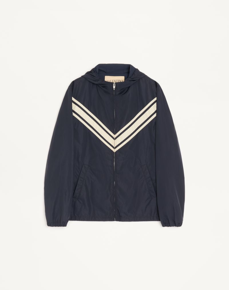 Coupe-vent Capuche Nylon Léger V Incrusté Bleu Marine — Valentino
