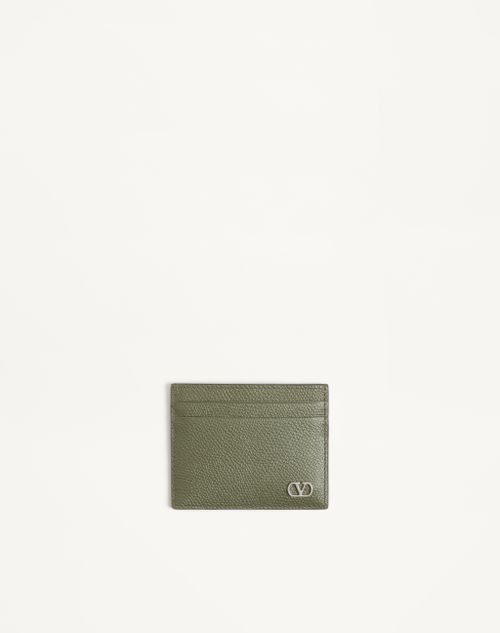 Valentino Garavani - Valentino Garavani Vlogo Signature Cardholder In Grainy Calfskin - Military Green - Man - Wallets And Small Leather Goods
