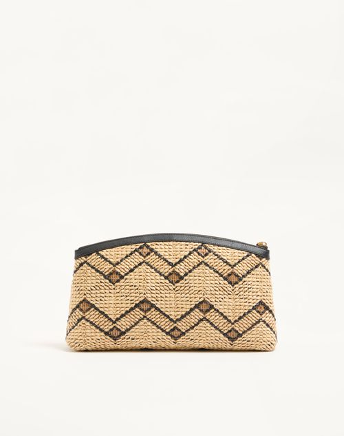 Valentino Garavani - Valentino Garavani Raffia Clutch Bag With Geometric Pattern
 - Natural/black - Woman - Clutches