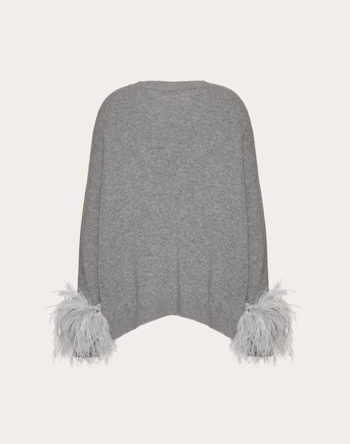 Valentino - Wool Sweater With Feathers - Grey - Woman - Knitwear