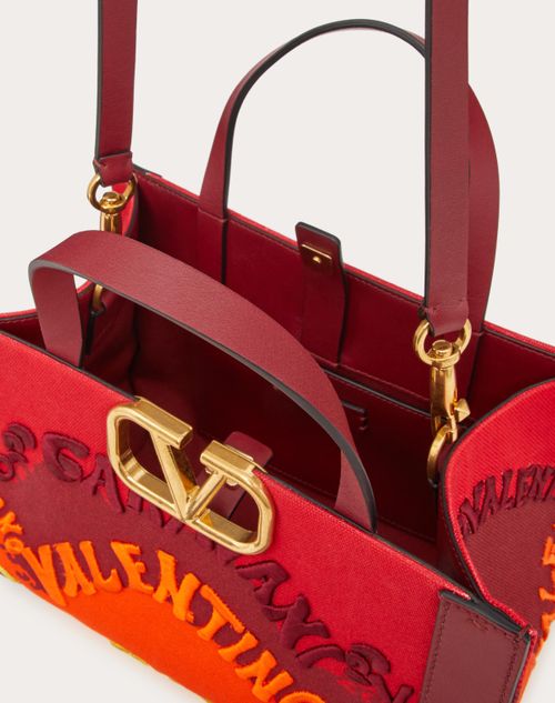 Valentino Garavani - Small Canvas Handbag With Valentino Waves Multicolor Embroidery - Rubin/multicolor - Woman - Totes