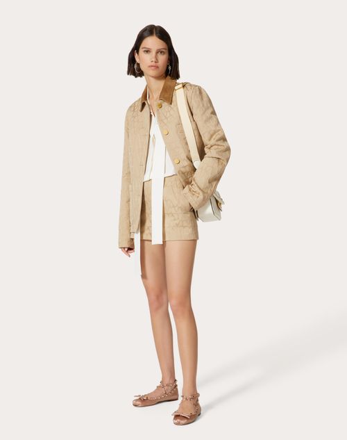 Valentino - Shorts In Toile Iconographe Cotton Cordura - Beige - Woman - Trousers And Shorts
