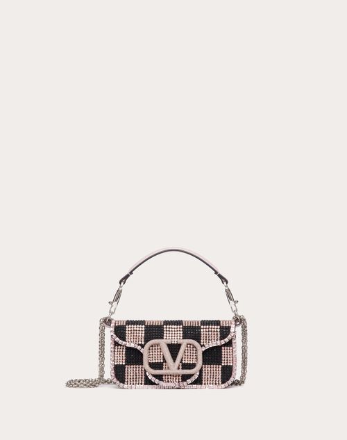 Valentino Garavani - Small Locò Shoulder Bag With Chess Embroidery - Black/rose/water Lilac - Woman - Shoulder Bags